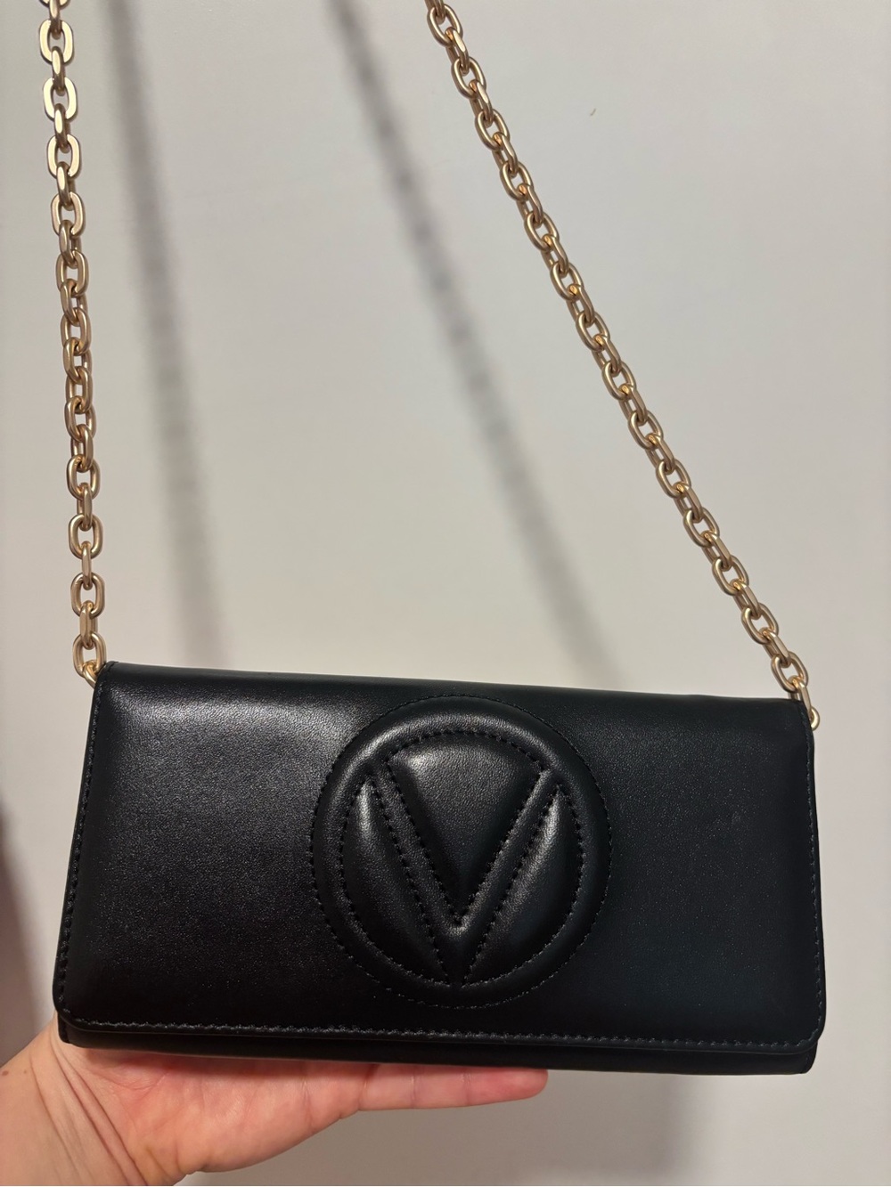 Valentino Black Leather Crossbody with Gold Chain